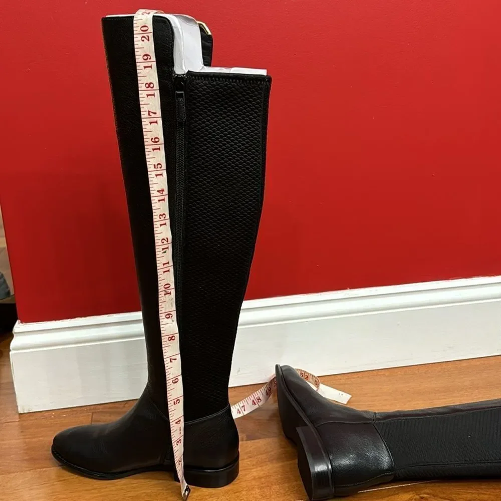 NWOT Cole Haan Dutchess Over The Knee Back Stretch Motorcycle Boots Black size 6
